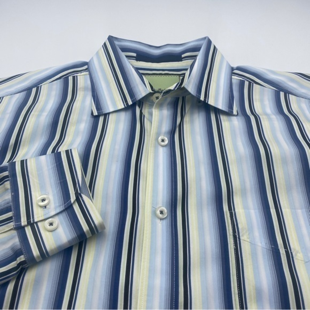 Tommy‎ Bahama Mens Long Sleeve Button Up Blue And Yellow Striped Shirt Medium